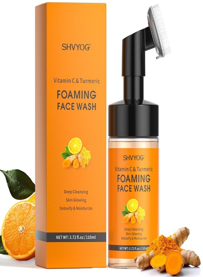SHVYOG Vitamin C Turmeric Face Wash, Turmeric Foaming Facial Cleanser for Dark Spot, Uneven Skin Tone, Skin Cleansing, Moisturizing, Exfoliating Facial Cleanser with Brush,Unisex - Image 1